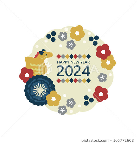 Dragon's 2024 Japanese style design vector material yellow 105771608