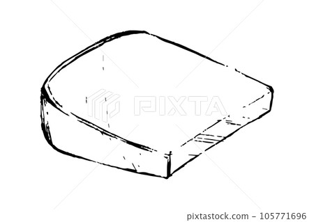 Vector gouda cheese, yellow dutch piece block, hard milk dairy product. Delicious food hand-drawn illustration isolated on white background. Perfect for menu, recipe, label, packaging design. 105771696