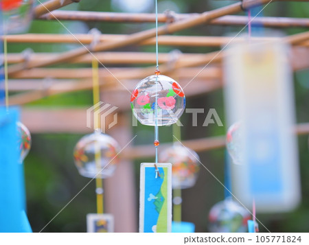 Beautiful scenery of Hokkaido Biei Shrine in summer Wind chime scenery 105771824
