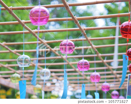 Beautiful scenery of Hokkaido Biei Shrine in summer Wind chime scenery 105771827