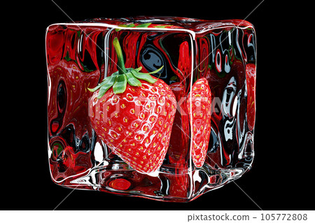 3D illustration of strawberries trapped in clear ice 3D illustration of strawberries trapped in clear ice 105772808
