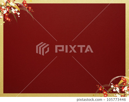 紅白梅花和波浪的簡單日式框架 105773446