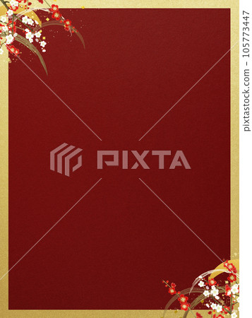 紅白梅花和波浪的簡單日式框架 105773447