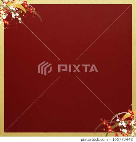 紅白梅花和波浪的簡單日式框架 105773448