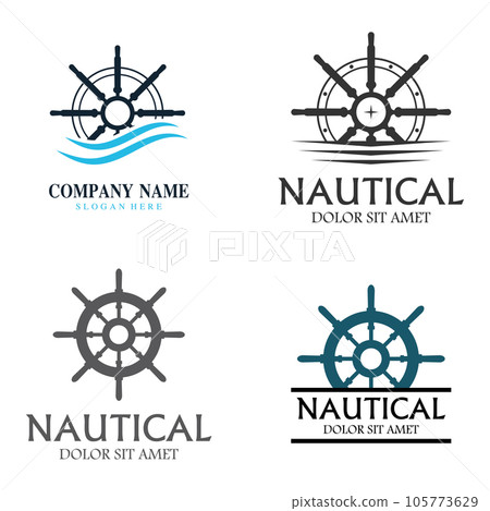 Cruise ship rudder template logo design with ocean waves. 105773629