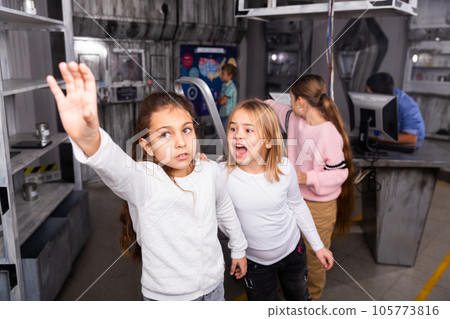 Emotional girl found the solution to the puzzle in quest room Emotional girl found the solution to the puzzle in quest room 105773816