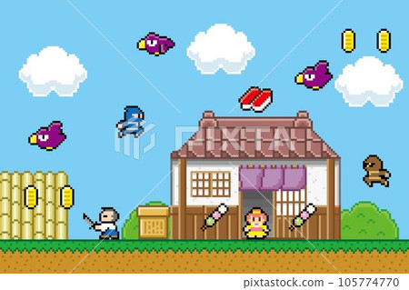 忍者遊戲風格的像素藝術商店 105774770