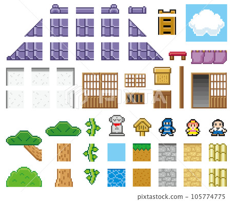 遊戲風格像素藝術日式建築零件套裝 105774775