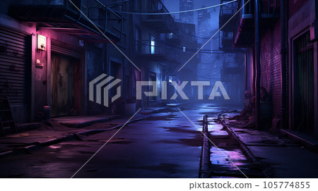 Eerie Neon-Lit Alleyway Eerie Neon-Lit Alleyway 105774855