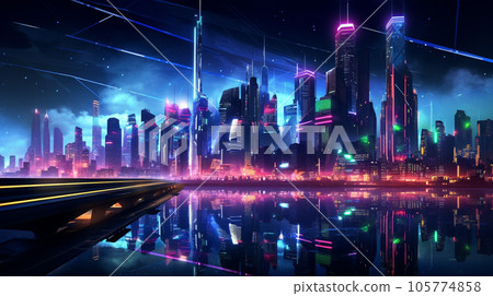 Cyberpunk Skylines: Futuristic Cityscape with Neon Towers Cyberpunk Skylines: Futuristic Cityscape with Neon Towers 105774858