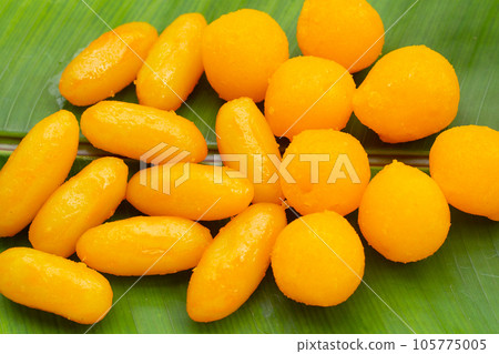 Traditional Thai desserts. "Med Kanoon" with "Thong Yod" Traditional Thai desserts. "Med Kanoon" with "Thong Yod" 105775005