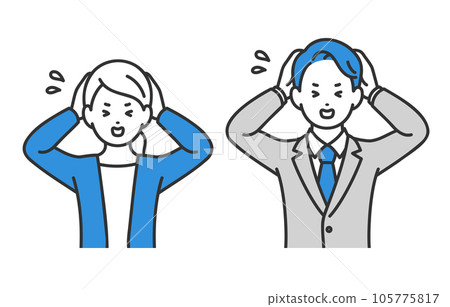A set of business people men and women who pose in trouble holding their heads [person vector illustration material] 105775817