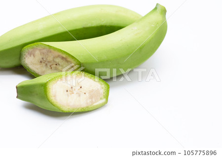Raw banana isolated on white background. Raw banana isolated on white background. 105775896