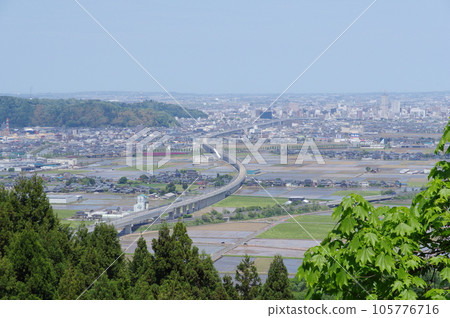 View from Mt. Monju to the north toward Fukui City 105776716