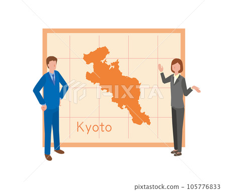 A businessman looking at a map of Kyoto Prefecture and talking 105776833