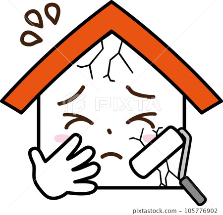 The expression of the house worried about the cracked outer wall The expression of the house worried about the cracked outer wall 105776902