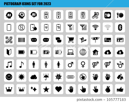 2023 edition pictogram monochrome icon set 105777183