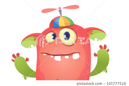 Funny cartoon monster character. Illustration of cute and happy alien. Halloween vector design isolated 105777528