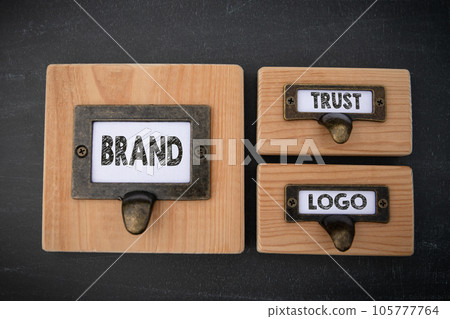 Brand Trust Logo Concept. File cabinet label. Dark gray background 105777764