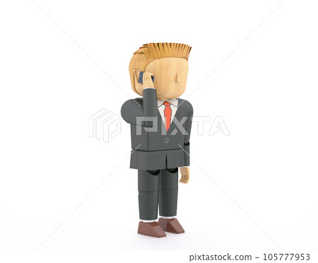 木娃娃風格3DCG插畫，穿西裝的男人，智能手機 105777953
