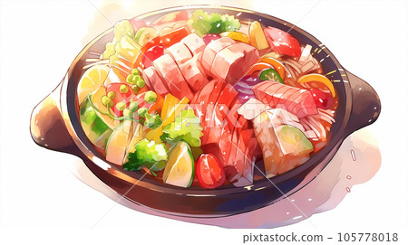 手绘卡通唯美的美食火锅水彩插画 手绘卡通唯美的美食火锅水彩插画 105778018