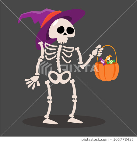 Skeletal ghost . Halloween cartoon characters . Vector . 105778455