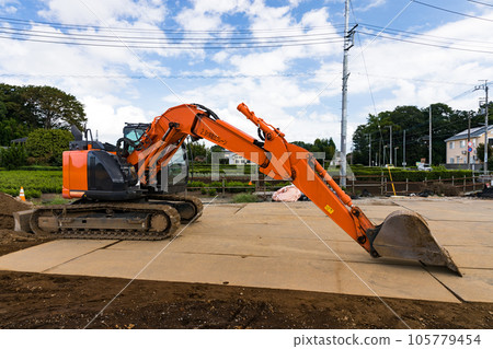 Road construction site Heavy excavator 105779454