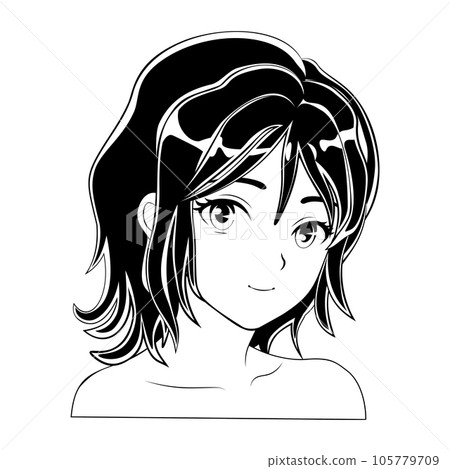 Black and white anime girl portrait 105779709