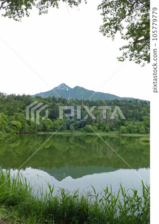 Mount Rishiri seen from Himenuma, Rishiri Island, Hokkaido 105779779