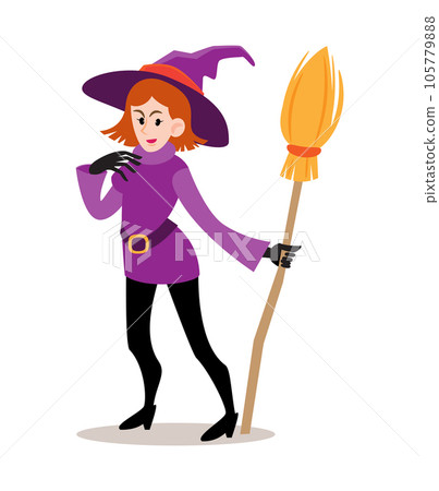 Witch . Halloween cartoon characters . Vector . Witch . Halloween cartoon characters . Vector . 105779888