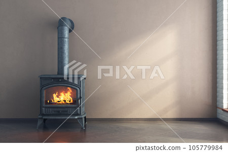 fireplace in room with light walls mockup 3d render image 105779984