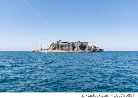 Nagasaki Gunkanjima (Hashima) seen from a boat Nagasaki Gunkanjima (Hashima) seen from a boat 105780097