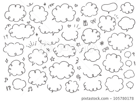 Cloud-shaped hand-drawn speech bubble set (monochrome / no text) Cloud-shaped hand-drawn speech bubble set (monochrome / no text) 105780178