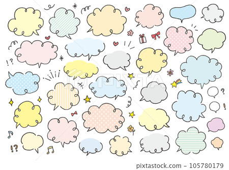 Cloud-shaped hand-drawn speech bubble set (color / no text) Cloud-shaped hand-drawn speech bubble set (color / no text) 105780179