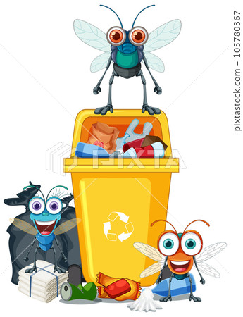 Fly and trash cartoon Fly and trash cartoon 105780367