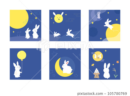 Moon viewing illustration banner / card set 1 (no text) Moon viewing illustration banner / card set 1 (no text) 105780769