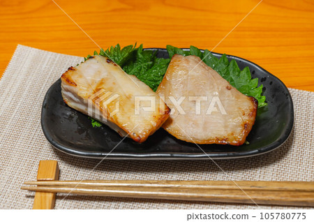 Grilled Fish Marlin Marinated in Miso and Kasu Grilled Fish Marlin Marinated in Miso and Kasu 105780775