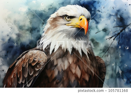 Watercolor of American bald eagle Watercolor of American bald eagle 105781168
