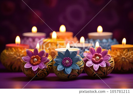 Happy Diwali. Clay Diya lamps during Diwali celebration, Hindu festival of lights celebration. Happy Diwali. Clay Diya lamps during Diwali celebration, Hindu festival of lights celebration. 105781211