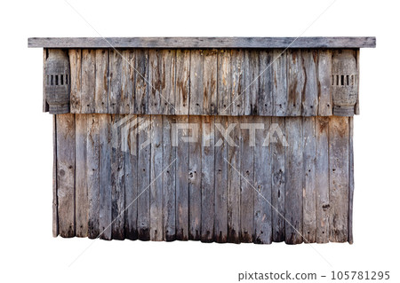 Old wooden bar counter isolated on white background 105781295