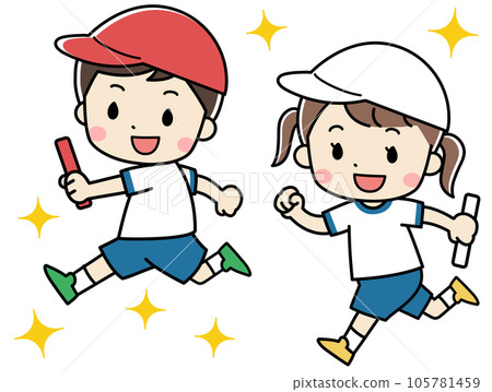 孩子們拿著接力棒參加接力賽的插圖 105781459