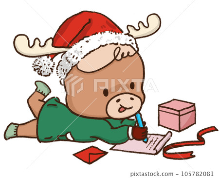 Character Santa deer with a variety of post, moods and element for decoration Character Santa deer with a variety of post, moods and element for decoration 105782081