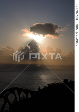 The Sea of Japan illuminated by the setting sun 105782132