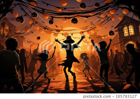 Halloween party outdoor celebrate. orange tone. generative ai 105783127