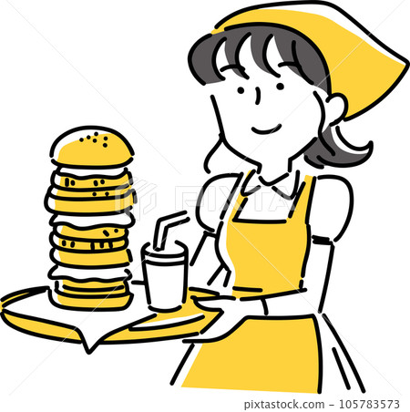 Female clerk carrying a set of big hamburgers 105783573