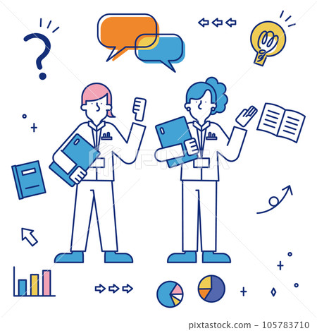 A set of men and women engaged in medical relations (whole body) 105783710