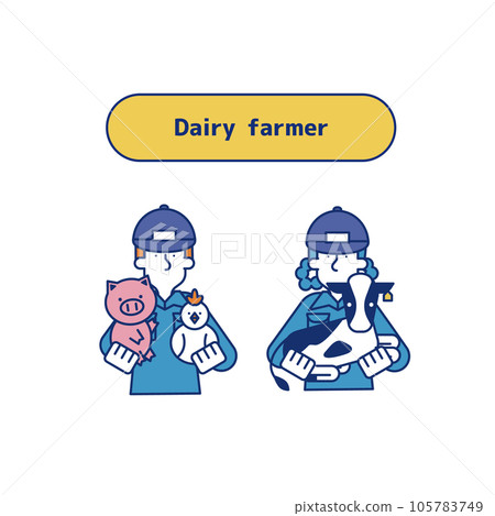Set of men and women engaged in dairy farming (upper body) Set of men and women engaged in dairy farming (upper body) 105783749