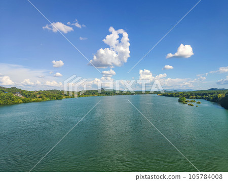 lake under blue sky in summer lake under blue sky in summer 105784008