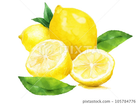 水彩檸檬、圓片和葉子的插圖（生成 AI） 105784776