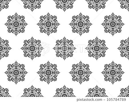 Damask seamless pattern. Black flowers Luxury Royal Wallpaper. Floral Background. 105784789